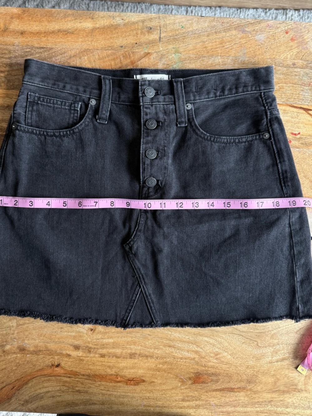 Madewell Black A-Line Denim Mini Skirt Lunar Wash Button Front, 28 - Picture 8 of 11